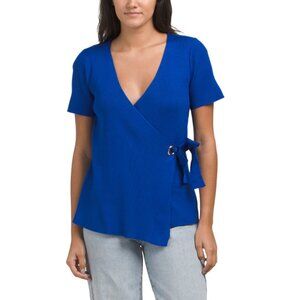 SELECT & TRENDS Angel Fish Blue Short Sleeve Wrap Sweater